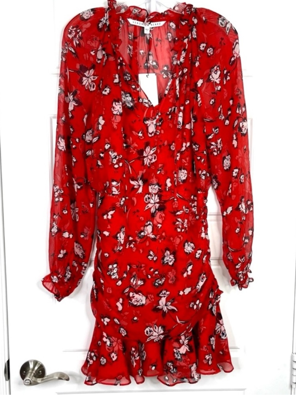 VERONICA BEARD 100% Silk NEW Mini Dress Red White Floral Size 4